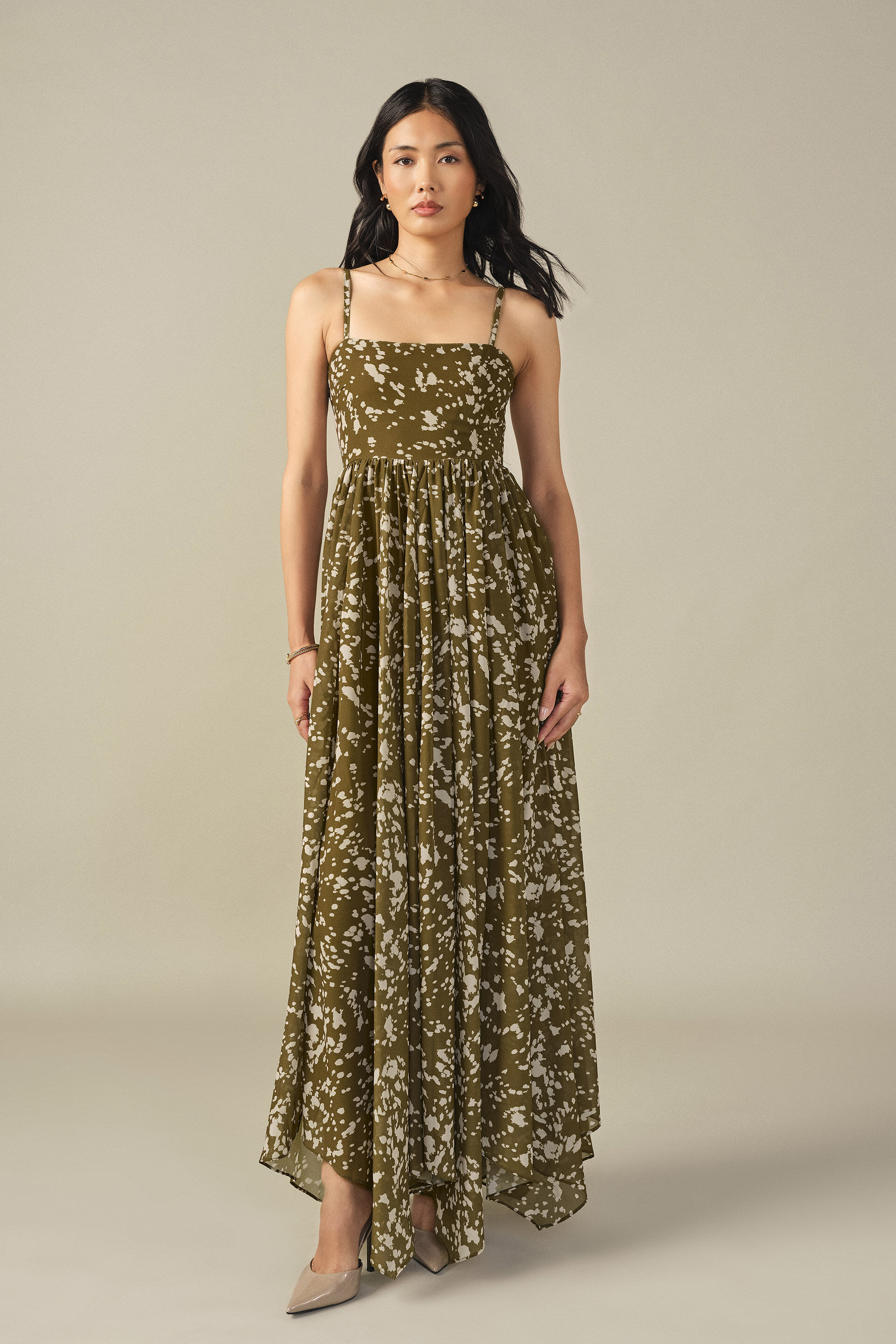 Printed Maxi Dress in Olive